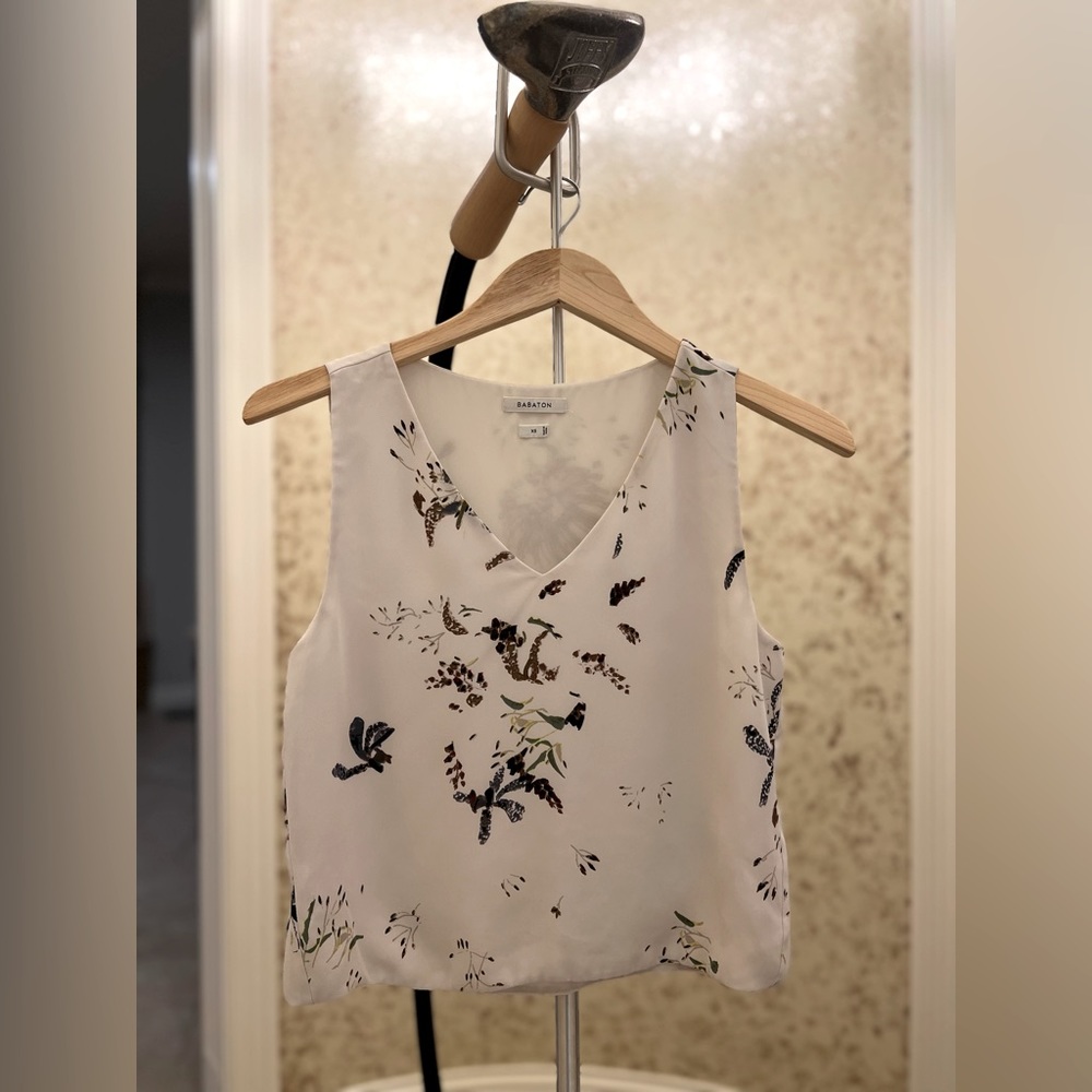 Babaton Aritzia Murphy Blouse Top Floral Moby Pearl Nude White XS